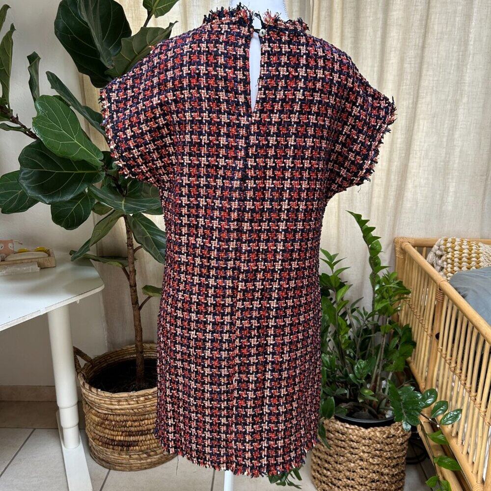 Tweed Fringe Mini Dress Dark Academia Preppy Old Money Mod Twee Modest Womens S - Picture 10 of 11